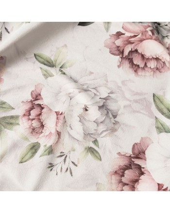 Welwetowy materiał na zasłony, drukowany w kolorze jasnoróżowym, szerokość 150 cm, Peoni- sprzedawany na metry