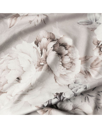 Welwetowy materiał na zasłony, drukowany w kolorze beżowym, szerokość 150 cm, Peoni - sprzedawany na metry