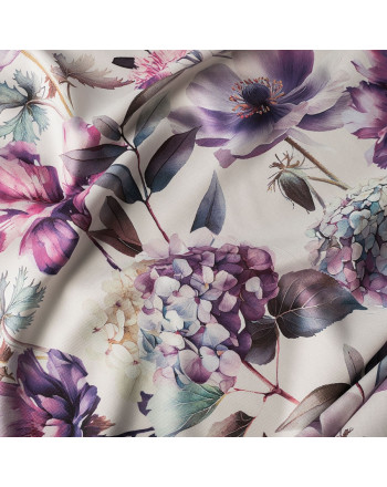 Tkanina zasłonowa na metry z weluru z motywem fioletowych kwiatów, szerokość 150 cm