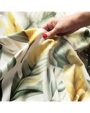 Welwetowy materiał na zasłony, kolor biały z nadrukiem w tonacji zielonej, wysokość 300 cm, Olive - sprzedawany na metry