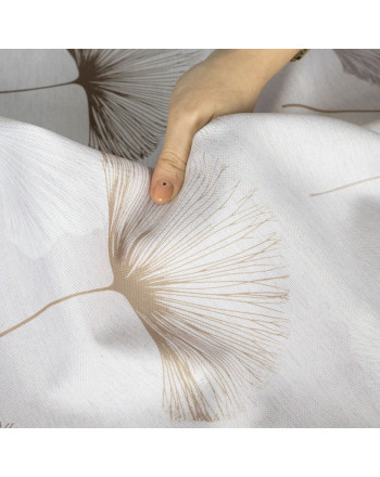 Wodoodporny materiał na obrusy lub zasłony drukowany w kolorze szro-beżowym szerokość 160 cm Ginko Bilboa - sprzedawany na metry