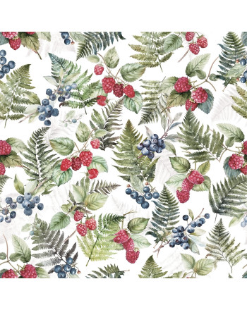 Wodoodporny materiał na obrusy lub zasłony, białe tło z kolorowym nadrukiem, szerokość 160 cm, Leśne runo - sprzedawany na metry