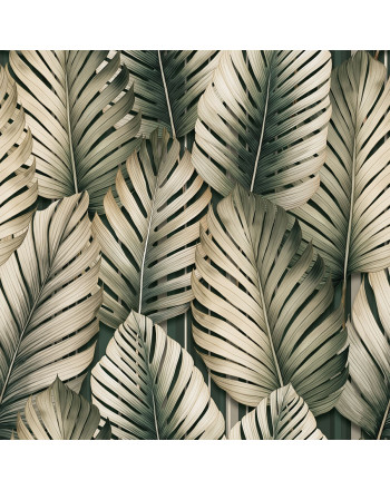 Zaciemniający materiał na zasłony, kolor ciemnozielony z nadrukiem w liście, wysokość 300 cm, Tropicana - sprzedawana na metry
