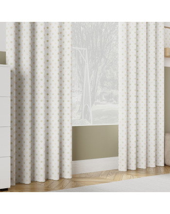 Tkanina zasłonowa, z delikatnym nadrukiem w kolorze pastelowy oliwkowy, szerokość 150 cm, Kropki - sprzedawana na metry