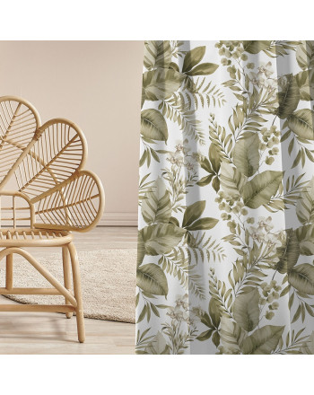 Welurowy materiał na zasłony w kolorze białym z jasnozielonym nadrukiem, szerokość 165 cm, Ligiero - sprzedawany na metry