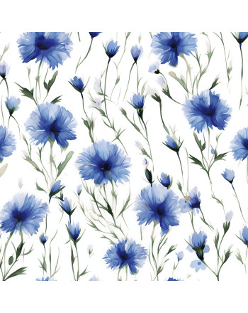 Wodoodporna tkanina dekoracyjna Chabry, szerokość 160 cm, kolor biały z niebieskim kwiatowym nadrukiem - sprzedawana na metry