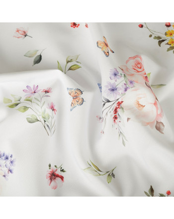 Zaciemniający materiał na zasłony, Elara, szerokość 160 cm, kolor biały z kwiatowym nadrukiem - sprzedawany na metry