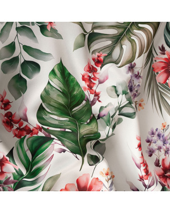 Zaciemniający materiał na zasłony, Luca, szerokość 145 cm, kolor biały z kwiatowym nadrukiem - sprzedawana na metry