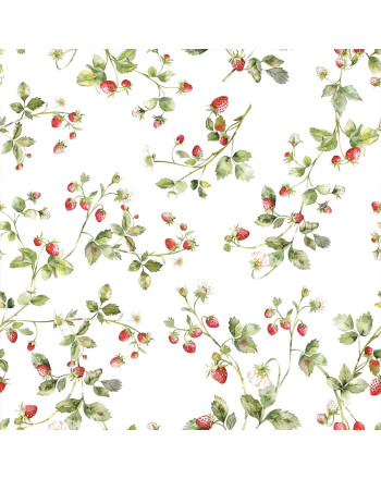 Wodoodporny materiał na zasłony lub obrusy, kolorowy nadruk, szerokość 160 cm, Poziomki - sprzedawany na metry