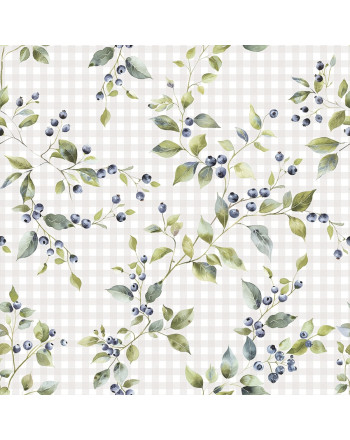 Wodoodporny materiał na obrusy z jednostronnym nadrukiem w tonacji biało-zielonej, szerokość 160 cm, Jagody - sprzedawany na metry 