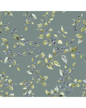 Wodoodporny materiał na obrusy z jednostronnym nadrukiem w tonacji szaro-zielonej, szerokość 160 cm, Jagody - sprzedawany na metry 