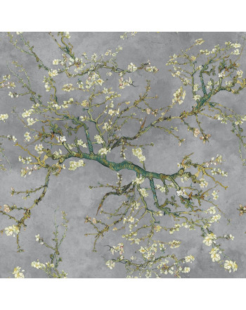 Welwetowy materiał na zasłony, drukowany w odcieniu pastelowo-fioletowym, szerokość 150 cm, Kwitnący migdałowiec - sprzedawany na metry