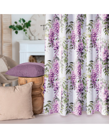 Welurowy materiał na zasłony, biały z kolorowym nadrukiem, szerokość 150 cm, Wisteria - sprzedawany na metry
