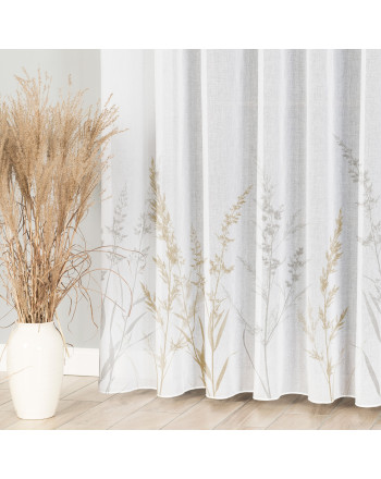Firana Verna etamina z ołowianką i roślinnym nadrukiem, wysokość 295 cm, biała – dekoracja okienna do salonu.
