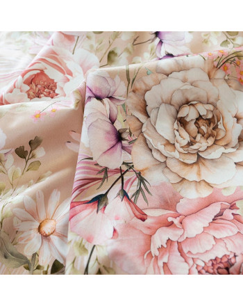 Welwetowy materiał na zasłony z kwiatowym wielokolorowym nadrukiem, szerokość 150 cm - sprzedawany na metry