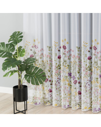 Firana woalowa Florina 295 cm z kolorowym kwiatowym nadrukiem i ołowianką – dekoracja okienna do salonu.