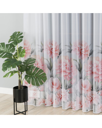 Firana woal Marigold 295 cm z ołowianką i nadrukiem dużych pastelowych kwiatów – dekoracja okienna do salonu.