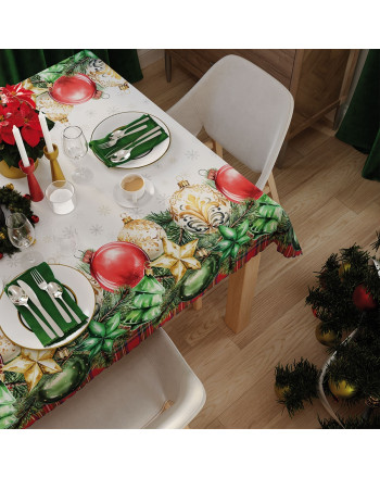 Wodoodporny materiał na obrusy z nadrukiem świątecznym, szerokość 160 cm, Bombki - sprzedawany na metry