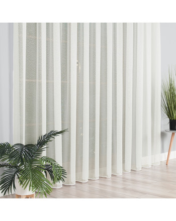 Kremowa firanka na markizecie z obciążnikiem na taśmie - szyta na wymiar