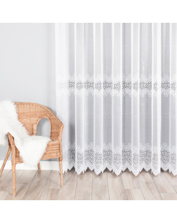 Firanka żakardowa na przelotkach z geometrycznym wzorem, kolor biały - szyta na wymiar 