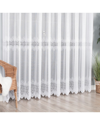 Firanka żakardowa na tunelu z geometrycznym wzorem pasowym - szyta na wymiar