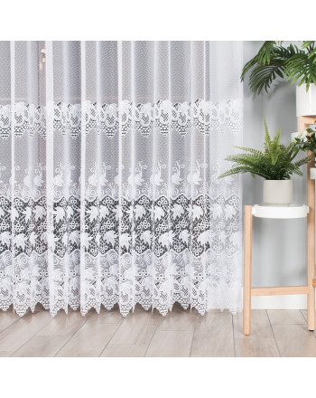 Firanka żakardowa na tunelu z pasowym wzorem roślinnym, kolor biały, wysokość do 230 cm - szyta na wymiar
