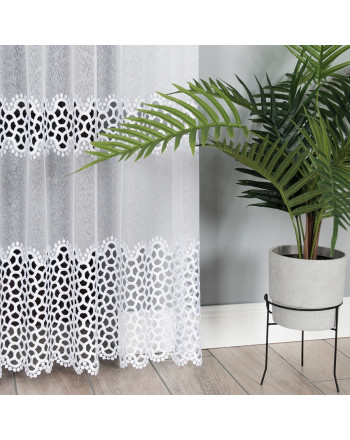 Nowoczesna firana na taśmie, markizeta z gipiurą, kolor biały, wysokość do 280 cm - szyta na wymiar