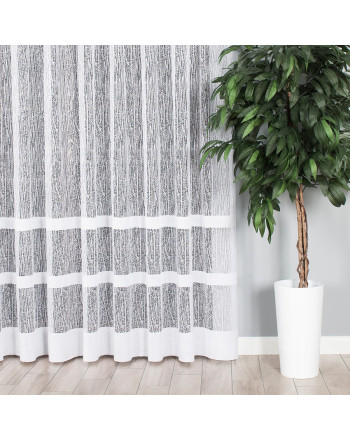 Nowoczesna firanka żakardowa ze wzorem pasowym, na przelotkach, kolor biały - szyta na wymiar