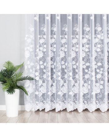 Firanka żakardowa na tunelu z dużym, kwiatowym wzorem, wysokość do 230 cm - szyta na wymiar