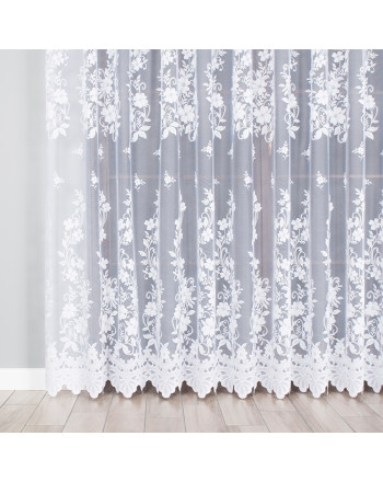 Firanka żakardowa na przelotkach z rosnącym wzorem kwiatowym - szyta na wymiar