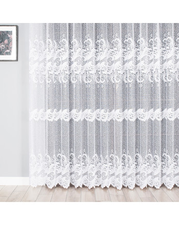 Wzorzysta firanka żakardowa na przelotkach, kolor biały, wysokość do 250 cm - szyta na wymiar