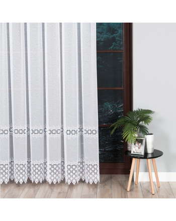 Firana markizeta na taśmie z kwiatową gipiurą, kolor biały, wysokość do 280 cm - szyta na wymiar