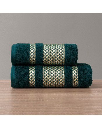 Ciemny turkusowy ręcznik bawełniany Lionel ze złotą bordiurą