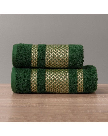 Butelkowozielony ręcznik bawełniany Lionel ze złotą bordiurą