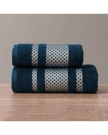 Granatowy ręcznik bawełniany Lionel ze srebrną bordiurą