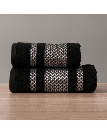 Czarny ręcznik bawełniany Lionel ze srebrną bordiurą