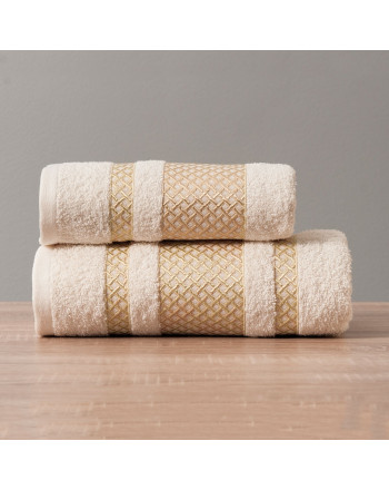 Kremowy ręcznik bawełniany Lionel ze złotą bordiurą