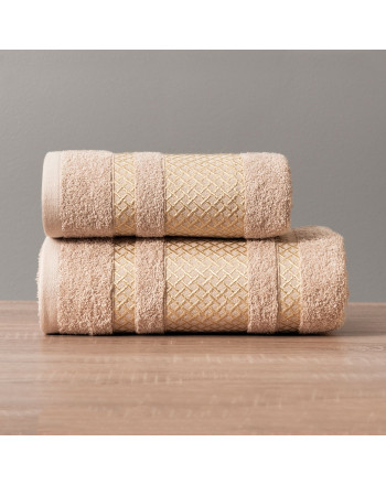 Beżowy ręcznik bawełniany Lionel ze złotą bordiurą