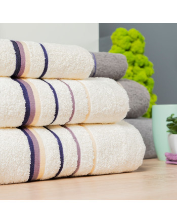 Ręcznik bawełniany w kolorze kremowym z ozdobnymi pasami, 3 rozmiary, Mars 