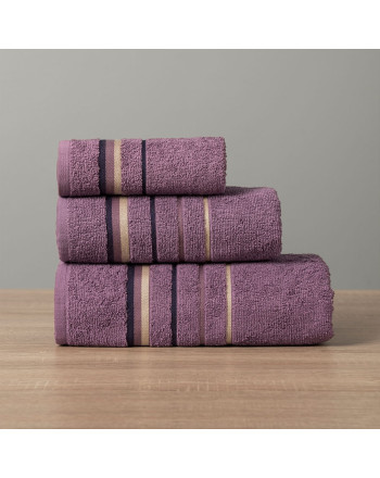 Ręcznik bawełniany w kolorze fioletowym z kolorowymi pasami, 3 rozmiary, Mars 