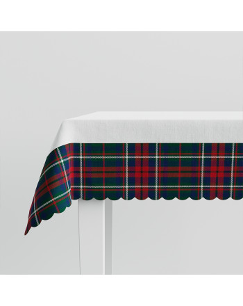 Obrus z tkaniny wodoodpornej, w kolorze biało-zielonym, wykończony chmurką, rozmiar 140x220 cm, Szkoti