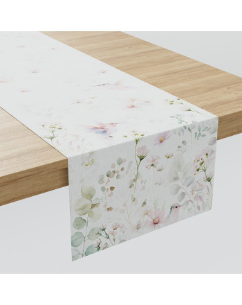 Welurowy bieżnik typu Milas z roślinno-zwierzęcym motywem w pastelowych kolorach, rozmiar 38x160 cm