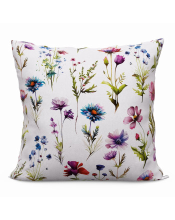 Biała poszewka welurowa z nadrukiem, rozmiar 45x45 cm, Kwiaty polne