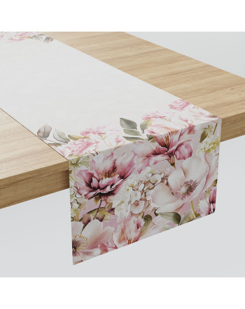 Welurowy bieżnik z motywem fioletowych kwiatów, rozmiar 38x160 cm, Wera