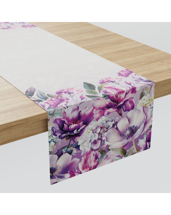 Welurowy bieżnik z motywem fioletowych kwiatów, rozmiar 38x160 cm, Wera