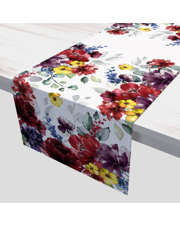 Bieżnik z tkaniny wodoodpornej z kolorowym nadrukiem, wykończony listwą, rozmiar 38x160 cm, Jolanda