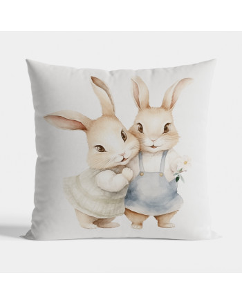 Poszewka do pokoju dziecięcego z tkaniny welurowej Króliczki, rozmiar 40x40 cm, kolor pastelowo oliwkowy