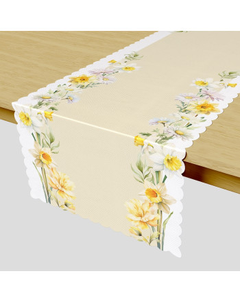 Bieżnik wodoodporny z nadrukiem, kolorystyka beżowo-żółta, rozmiar 38x160 cm, Wiosenna polana