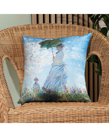 Poszewka dekoracyjna, welwetowa z nadrukiem, rozmiar 40x40 cm, Kobieta z parasolem