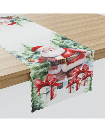 Bieżnik z tkaniny wodoodpornej z klasycznym nadrukiem świątecznym, rozmiar 38x140 cm, Mikołaj
